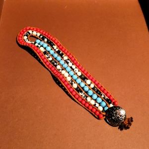 Beaded leather cuff bracelet